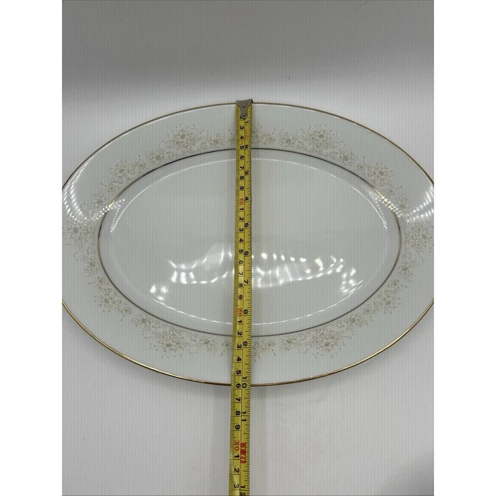 Noritake Dearest Serving Set Platter Vegetable Bowl White Gold Floral 2pc Japan
